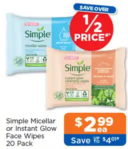 Good Price Pharmacy Simple Micellar or Instant Glow Face Wipes offer