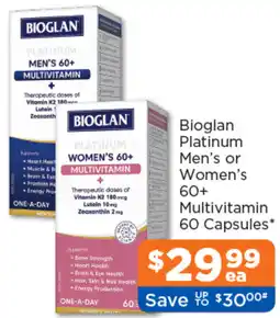 Good Price Pharmacy Bioglan Platinum Mens or Womens 60+ Multivitamin offer