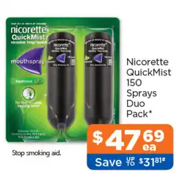 Good Price Pharmacy Nicorette QuickMist 150 Sprays Duo Pack offer