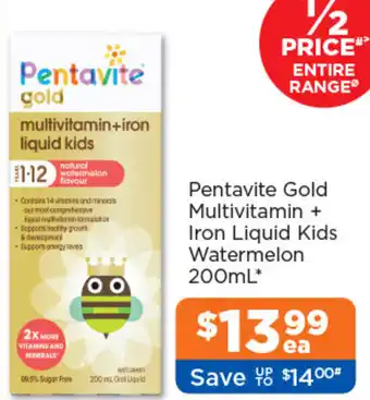 Good Price Pharmacy Pentavite Gold Multivitamin + Iron Liquid Kids Watermelon offer