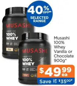 Good Price Pharmacy Musashi 100% Whey Vanilla or Chocolate offer