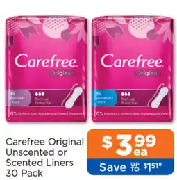 Good Price Pharmacy Carefree Original Unscented or Scented Liners offer