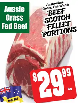 Farmer Jack's Australian grass fed whole beef scotch fillet portions offer