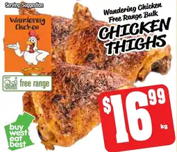 Farmer Jack's Wandering chicken free range bulk chicken thighs offer
