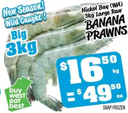 Farmer Jack's Nickol bay (wa) large raw banana prawns offer