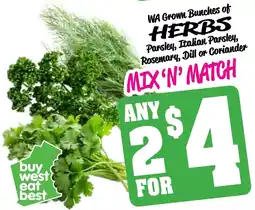 Farmer Jack's Wa grown bunches of herbs parsley italian parsley rosemary dill or coriander offer