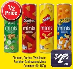 Farmer Jack's Cheetos Doritos Twisties or Sunbites Grainwaves Minis Cannister offer