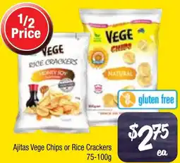 Farmer Jack's Ajitas Vege Chips or Rice Crackers offer
