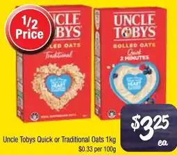 Farmer Jack's Uncle Tobys Quick or Traditional Oats offer