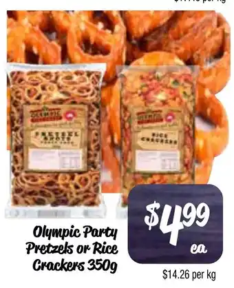 Farmer Jack's Olympic Party Pretzels or Rice Crackers offer