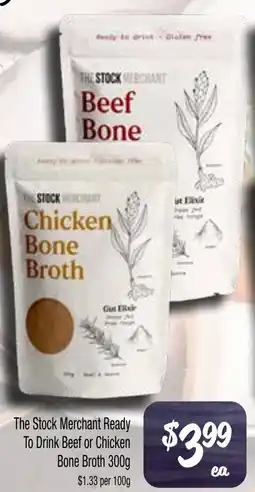 Farmer Jack's The Stock Merchant Ready To Drink Beef or Chicken Bone Broth offer