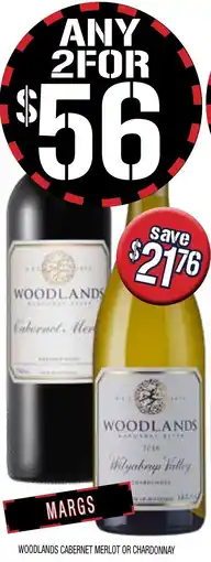 Farmer Jack's Woodlands cabernet merlot or chardonnay offer
