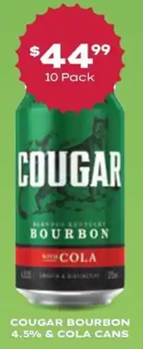 Thirsty Camel Cougar bourbon 4.5% & cola cans offer