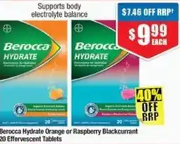 Chemist Warehouse Berocca Hydrate Orange or Raspberry Blackcurrant 20 Effervescent Tablets offer