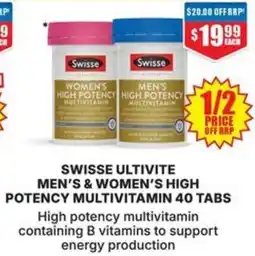 Chemist Warehouse Swisse ultivite men's & women's high potency multivitamin 40 tabs offer