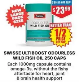 Chemist Warehouse Swisse ultiboost odourless wild fish oil 250 caps offer