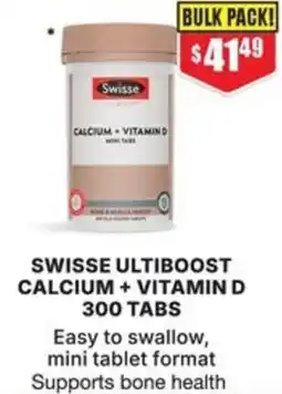 Chemist Warehouse Swisse ultiboost calcium + vitamin d 300 tabs offer
