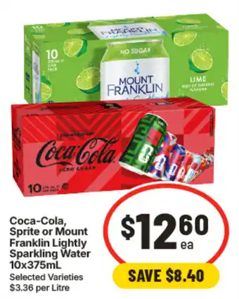 IGA Coca Cola Sprite or Mount Franklin Lightly Sparkling Water offer