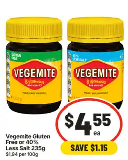 IGA Vegemite Gluten Free or 40% Less Salt offer