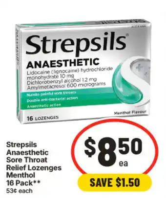 IGA Strepsils Anaesthetic Sore Throat Relief Lozenges Menthol offer
