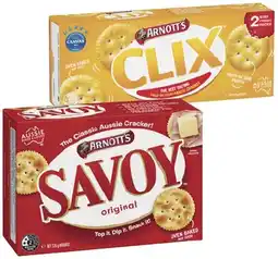 IGA Arnott’s Savoy 170-225g or Clix 250g Selected Varieties offer
