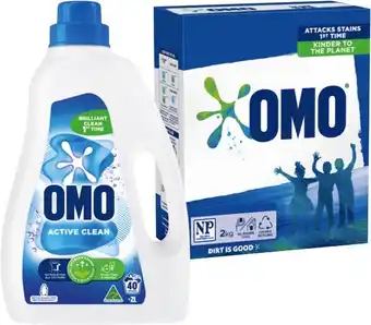 IGA OMO Laundry Liquid 2 Litre or Powder 2kg Selected Varieties offer