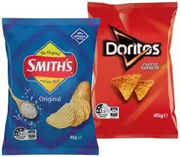 IGA Doritos Corn Chips, Smith’s Crinkle Cut 45g or Stax Chips 42g Selected Varieties offer