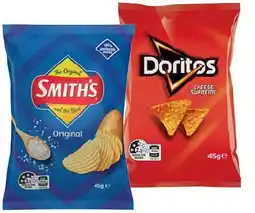 IGA Doritos Corn Chips or Smith’s Crinkle Cut 45g Selected Varieties offer