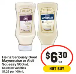 IGA Heinz Seriously Good Mayonnaise or Aioli Squeezy offer