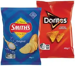 IGA Doritos Corn Chips, Smith’s Crinkle Cut 45g or Stax Chips 42g Selected Varieties offer
