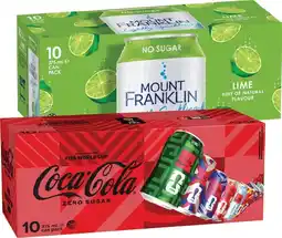IGA Coca‑Cola, Sprite or Mount Franklin Lightly Sparkling Water 10x375mL Selected Varieties offer