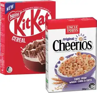 IGA Nestlé Kit Kat Cereal 330g or Uncle Tobys Cheerios Cereal 520‑560g Selected Varieties offer