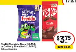 IGA Nestlé Chocolate Block or Cadbury Share Pack offer
