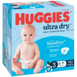 Woolworths Huggies Ultra Dry Jumbo Nappies Boys Size 90 offer