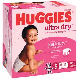 Woolworths Huggies Ultra Dry Jumbo Nappies Girls Size 90 offer