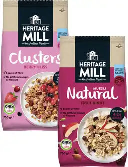 Coles Heritage Mill Muesli or Clusters 650g-750g offer