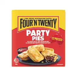 Woolworths Four’N Twenty Party Pie or Sausage Roll 500-600g Pk 12 offer