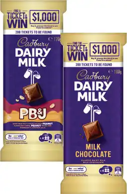 Coles Cadbury Dairy Milk Block Chocolate-190g offer