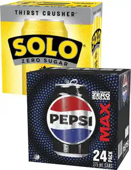 Coles Pepsi Max or Solo Zero Sugar Soft Drink 24x375mL offer