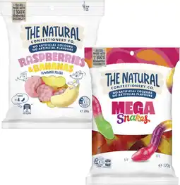 Coles NEW The Natural Confectionery Co. Raspberry & Bananas or Mega Snakes Lollies 170g-200g offer