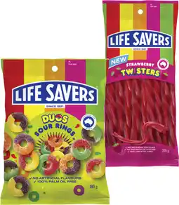 Coles NEW Life Savers Duos Sour Rings or Strawberry Twisters Lollies 180g-205g offer