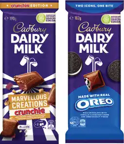 Coles NEW Cadbury Dairy Milk Oreo Vanilla or Crunchie Block Chocolate 162g-190g offer