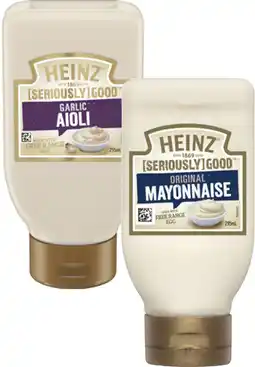 Coles Heinz Seriously Good Aioli or Mayonnaise 295mL offer