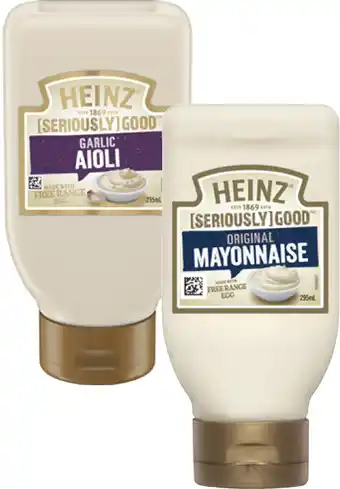 Coles Heinz Seriously Good Aioli or Mayonnaise 295mL offer
