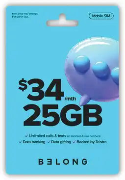 Coles Belong $34 Mobile SIM offer
