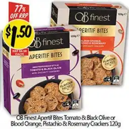 NQR OB Finest Apertif Bites Tomato & Black Olive or Blood Orange, Pistachio & Rosemary Crackers offer