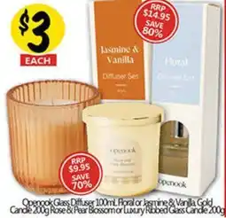 NQR Opengok Glass Diffuser Floral or Jasmine & Vanilla Gold Candle, Rose & Pear Blossomor Luxury Ribbed Glass Cande offer