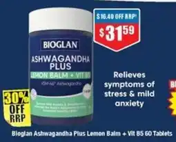 Chemist Warehouse Bioglan Ashwagandha Plus Lemon Balm + Vit B5 offer