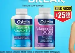 Chemist Warehouse Ostelin Calcium & Vitamin D3 300 Tablets or Vitamin D3 1000IU 300 Capsules offer