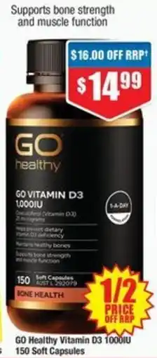 Chemist Warehouse GO Healthy Vitamin D3 1000IU 150 Soft Capsules offer